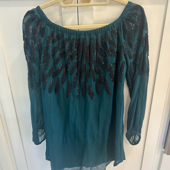 Karina Grimaldi Teal Beaded Women's Top XS stunning! - Picture 4 of 4